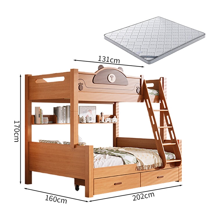 分割可能　高いベッドガード　太い角柱　安定性　はしご　取っ手付き　引き出し　シェルフ　天然木すのこ　通気性　二段ベッド　ベッド　穏やか　木目調　落ち着き　SCC-C077
