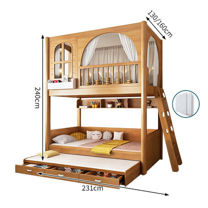 太い角柱　耐荷重　ベッドガード　デザイン性　シェルフ　はしご　取っ手付き　階段　引き出し　ベッド　二段ベッド　スライドベッド　機能的　木目調　落ち着き　SCC-C082