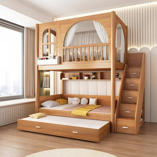 太い角柱 耐荷重 ベッドガード デザイン性 シェルフ はしご 取っ手付き 階段 引き出し ベッド 二段ベッド スライドベッド 機能的 木目調 落ち着き SCC-C082