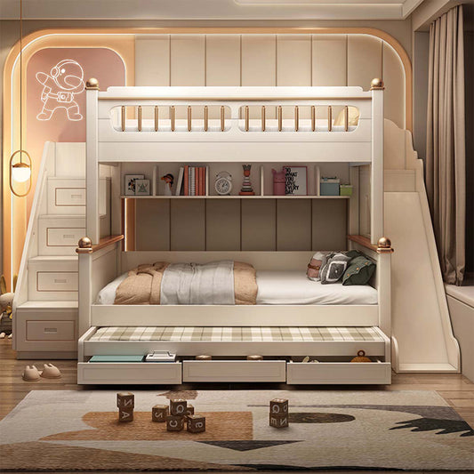 シェルフ 引き出し はしご 階段 跳ね上げ収納 ベッドガード スライドベッド 滑り台 ベッド 二段ベッド 機能的 シック 使い勝手 ホワイト SCC-K043