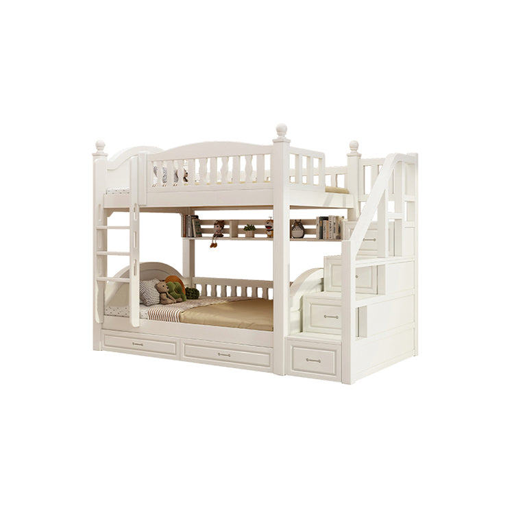 ベッド　子供用ベッド　二段ベッド　落下防止柵付き　角丸　本棚付き　階段付き　マットレス付き　引出し付き　おしゃれ　SCC-K046