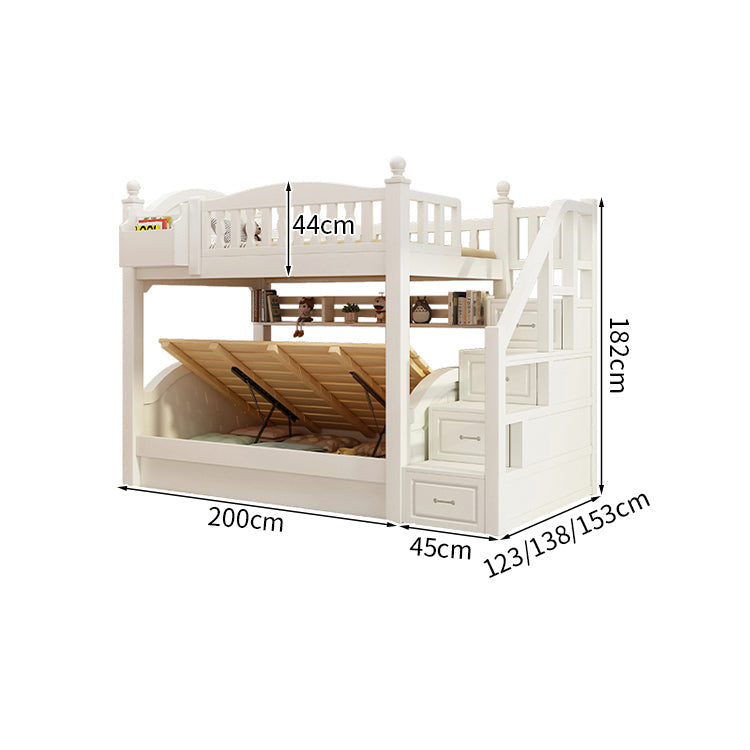 ベッド　子供用ベッド　二段ベッド　落下防止柵付き　角丸　本棚付き　階段付き　マットレス付き　引出し付き　おしゃれ　SCC-K046