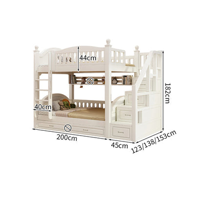 ベッド　子供用ベッド　二段ベッド　落下防止柵付き　角丸　本棚付き　階段付き　マットレス付き　引出し付き　おしゃれ　SCC-K046