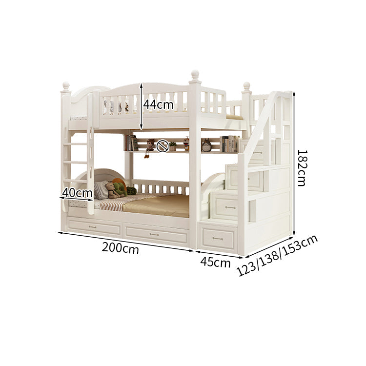 ベッド　子供用ベッド　二段ベッド　落下防止柵付き　角丸　本棚付き　階段付き　マットレス付き　引出し付き　おしゃれ　SCC-K046