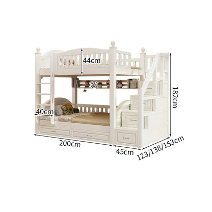 ベッド　子供用ベッド　二段ベッド　落下防止柵付き　角丸　本棚付き　階段付き　マットレス付き　引出し付き　おしゃれ　SCC-K046