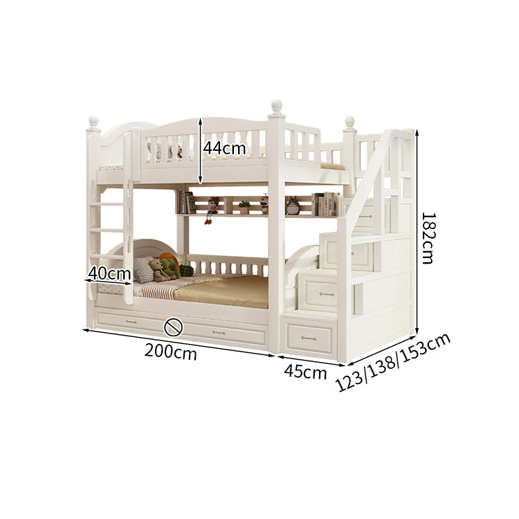 ベッド　子供用ベッド　二段ベッド　落下防止柵付き　角丸　本棚付き　階段付き　マットレス付き　引出し付き　おしゃれ　SCC-K046