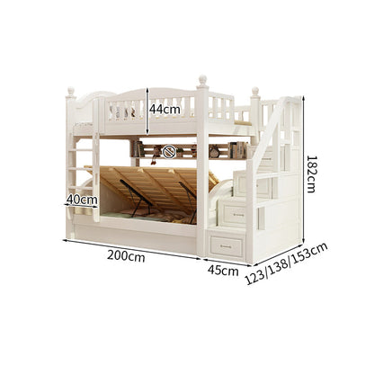 ベッド　子供用ベッド　二段ベッド　落下防止柵付き　角丸　本棚付き　階段付き　マットレス付き　引出し付き　おしゃれ　SCC-K046