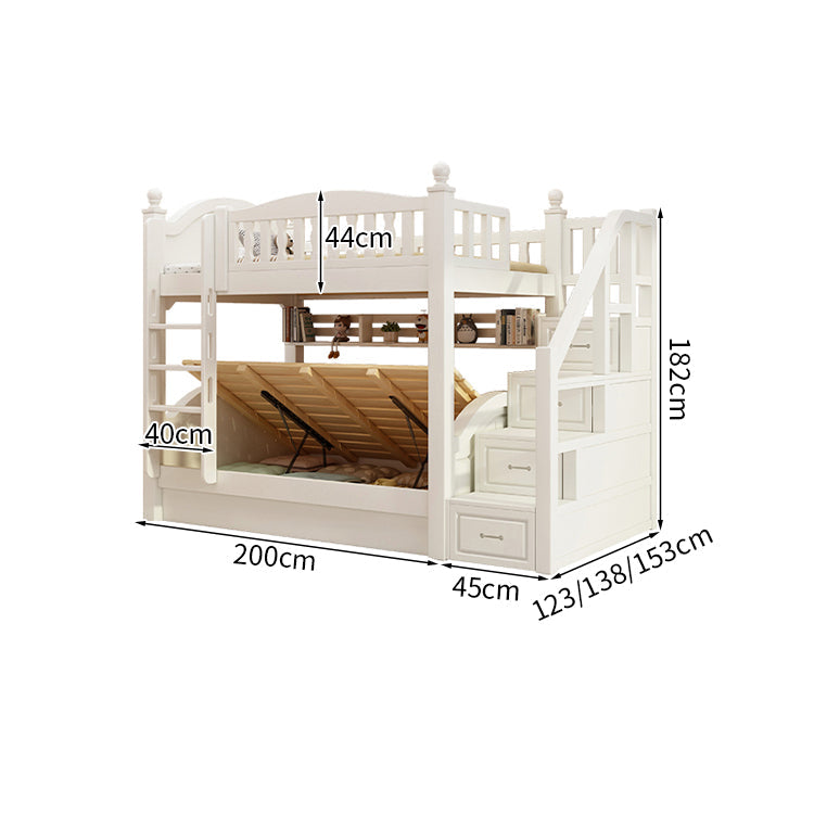 ベッド　子供用ベッド　二段ベッド　落下防止柵付き　角丸　本棚付き　階段付き　マットレス付き　引出し付き　おしゃれ　SCC-K046