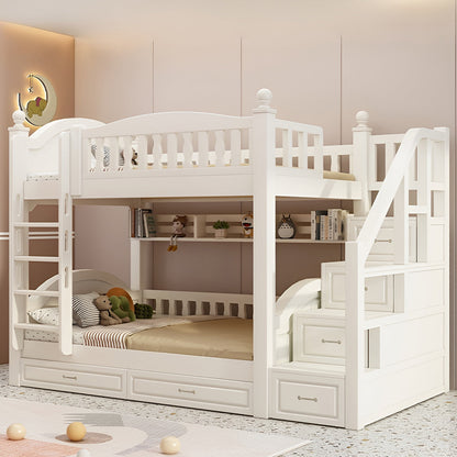 ベッド　子供用ベッド　二段ベッド　落下防止柵付き　角丸　本棚付き　階段付き　マットレス付き　引出し付き　おしゃれ　SCC-K046