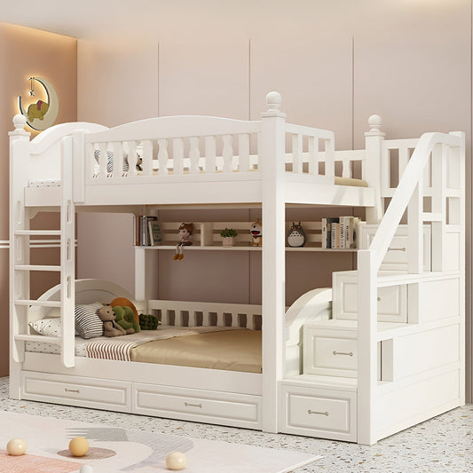 ベッド　子供用ベッド　二段ベッド　落下防止柵付き　角丸　本棚付き　階段付き　マットレス付き　引出し付き　おしゃれ　SCC-K046