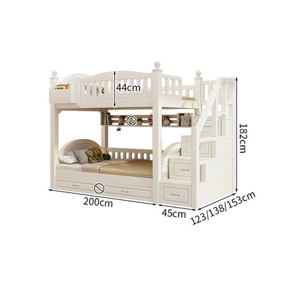 ベッド　子供用ベッド　二段ベッド　落下防止柵付き　角丸　本棚付き　階段付き　マットレス付き　引出し付き　おしゃれ　SCC-K046