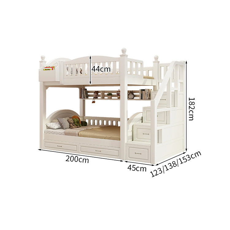 ベッド　子供用ベッド　二段ベッド　落下防止柵付き　角丸　本棚付き　階段付き　マットレス付き　引出し付き　おしゃれ　SCC-K046