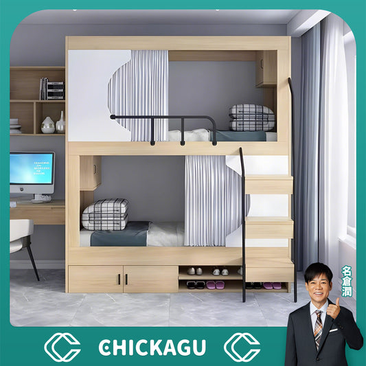 二段ベッド　親子ベッド　はしご　収納　開き戸　シューズボックス　ナチュラル　カスタマイズ可能