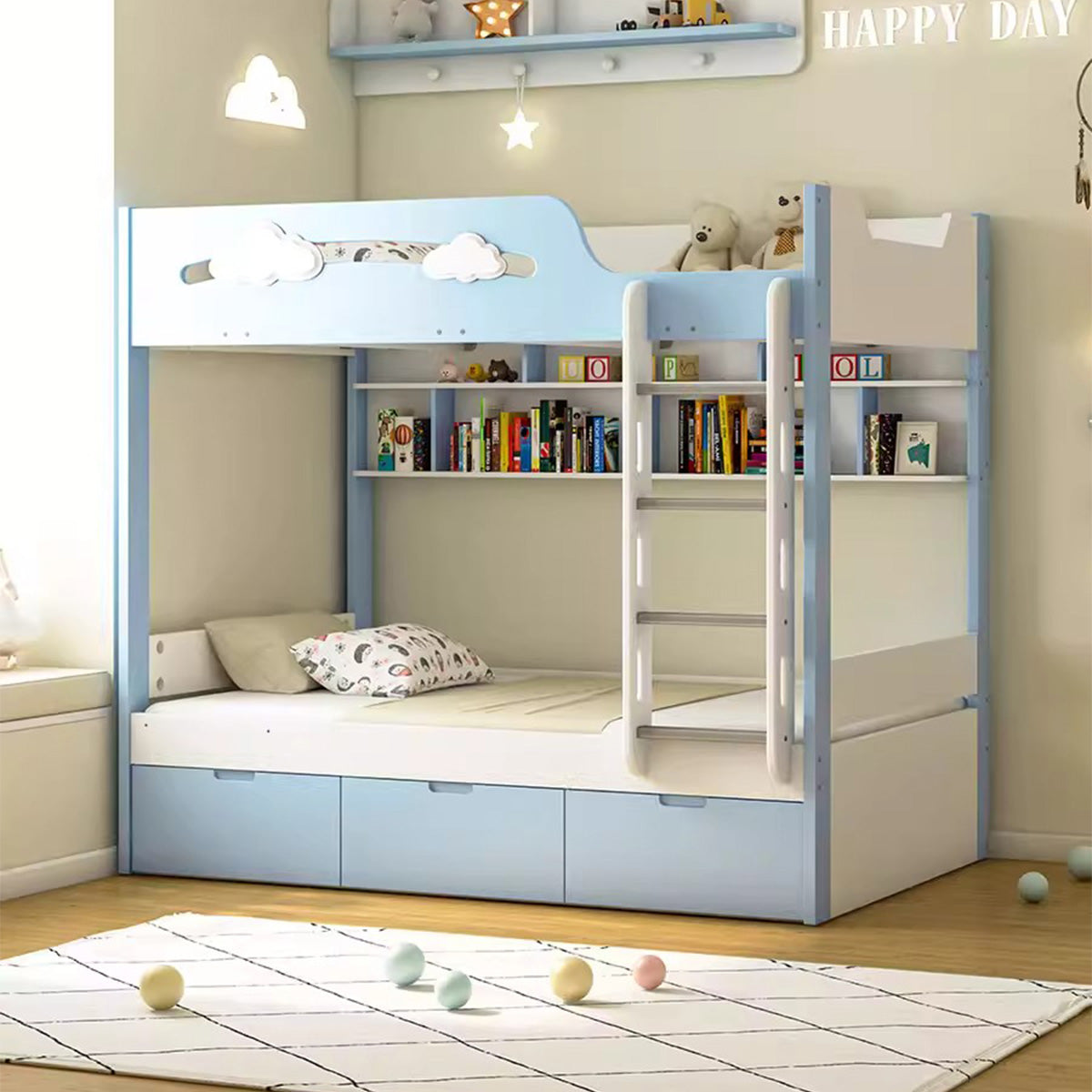 二段ベッド　木製二段ベッド　シンプルな二段ベッド　キッズ二段ベッド　メタル二段ベッド　かわいい　爽やか　階段　はしご　収納棚　引き出し　収納力　天然木　ラバーウッド　カスタマイズ可能　SCC-S022