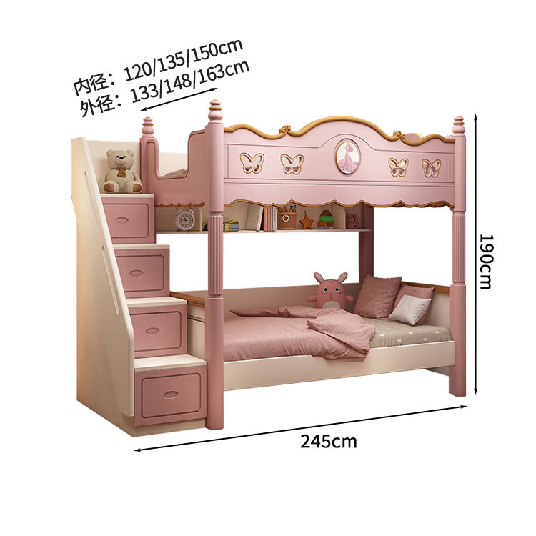 キッズ二段ベッド　二段ベッド　シンプルな二段ベッド　木製二段ベッド　かわいい　滑り台　オシャレ　お姫様　メルヘン風　無毒無臭　収納棚　引き出し　二段ベッド　天然木　カスタマイズ可能　SCC-S024