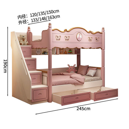 キッズ二段ベッド　二段ベッド　シンプルな二段ベッド　木製二段ベッド　かわいい　滑り台　オシャレ　お姫様　メルヘン風　無毒無臭　収納棚　引き出し　二段ベッド　天然木　カスタマイズ可能　SCC-S024
