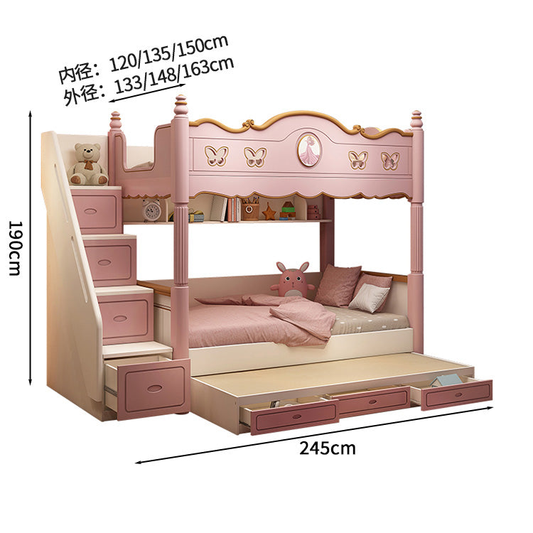 キッズ二段ベッド　二段ベッド　シンプルな二段ベッド　木製二段ベッド　かわいい　滑り台　オシャレ　お姫様　メルヘン風　無毒無臭　収納棚　引き出し　二段ベッド　天然木　カスタマイズ可能　SCC-S024
