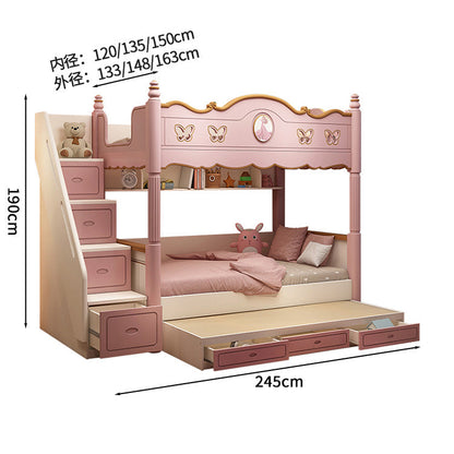 キッズ二段ベッド　二段ベッド　シンプルな二段ベッド　木製二段ベッド　かわいい　滑り台　オシャレ　お姫様　メルヘン風　無毒無臭　収納棚　引き出し　二段ベッド　天然木　カスタマイズ可能　SCC-S024