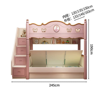 キッズ二段ベッド　二段ベッド　シンプルな二段ベッド　木製二段ベッド　かわいい　滑り台　オシャレ　お姫様　メルヘン風　無毒無臭　収納棚　引き出し　二段ベッド　天然木　カスタマイズ可能　SCC-S024