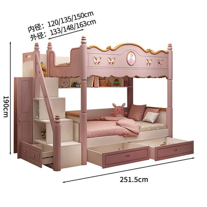 キッズ二段ベッド　二段ベッド　シンプルな二段ベッド　木製二段ベッド　かわいい　滑り台　オシャレ　お姫様　メルヘン風　無毒無臭　収納棚　引き出し　二段ベッド　天然木　カスタマイズ可能　SCC-S024