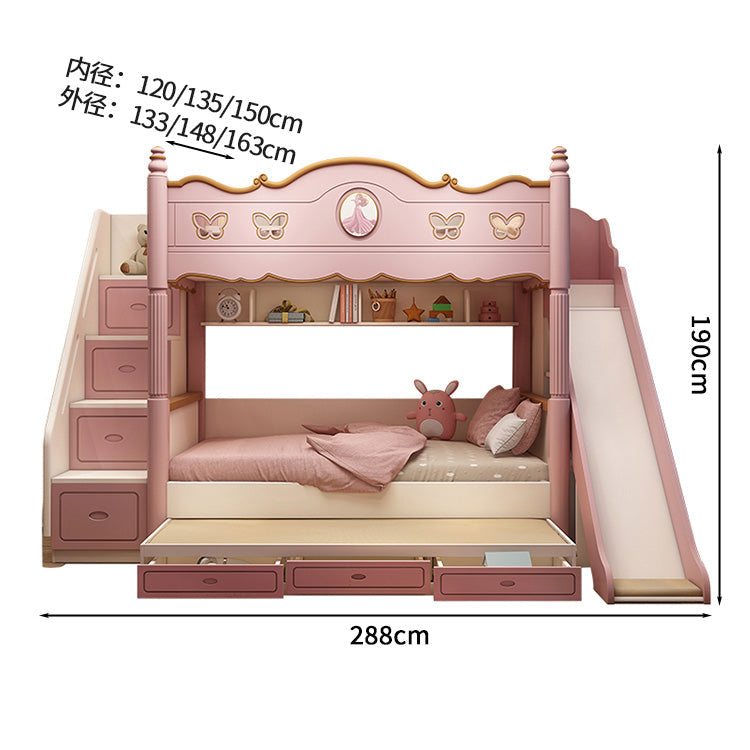 キッズ二段ベッド　二段ベッド　シンプルな二段ベッド　木製二段ベッド　かわいい　滑り台　オシャレ　お姫様　メルヘン風　無毒無臭　収納棚　引き出し　二段ベッド　天然木　カスタマイズ可能　SCC-S024