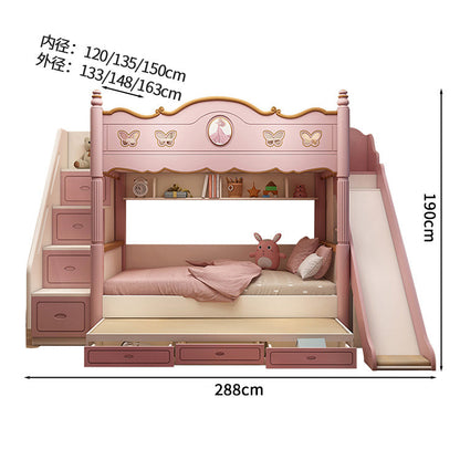 キッズ二段ベッド　二段ベッド　シンプルな二段ベッド　木製二段ベッド　かわいい　滑り台　オシャレ　お姫様　メルヘン風　無毒無臭　収納棚　引き出し　二段ベッド　天然木　カスタマイズ可能　SCC-S024