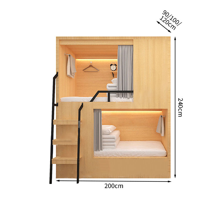 モダン　オシャレ　二段ベッド　ベニヤ合板　ベッド　大容量　収納棚　カーテン　コットンリネン　スチール　カスタマイズ可能　SCC-T041