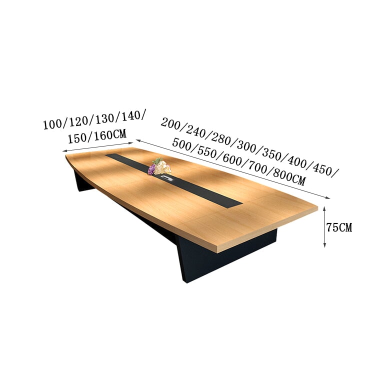 事務机　会議テーブル　商談テーブル　ミーティング用テーブル　会社用　事務所用　舟形　配線ボックス付き　重厚感　ホワイト　木目調 　カスタマイズ可能　 HYZ-C041