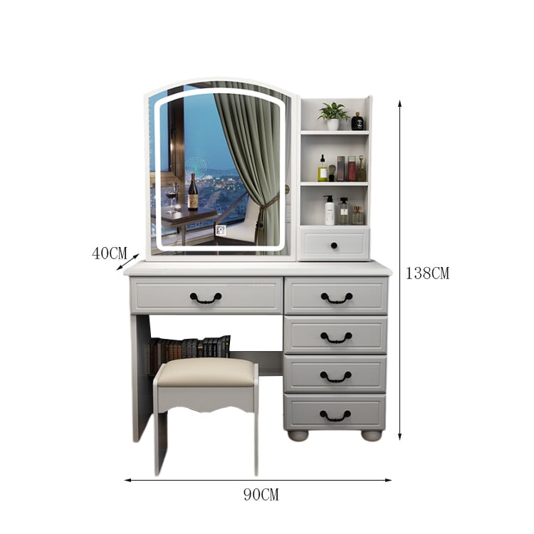 ドレッサー　鏡台　化粧台　鏡　ミラー　ＬＥＤライト　明るさ調整　三段階　収納　棚　引き出し　エコ板材　スツール　ウレタン　ＰＵレザー　オシャレ　上質　使い勝手　CHICKAGU