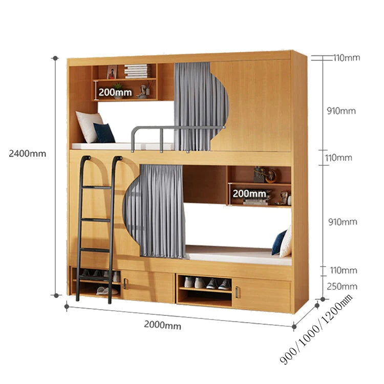 モダン　オシャレ　二段ベッド　ベニヤ合板　ベッド　大容量　収納棚　カーテン　コットンリネン　スチール　カスタマイズ可能　SCC-T041