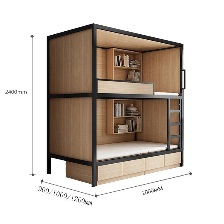 モダン　オシャレ　二段ベッド　ベニヤ合板　ベッド　大容量　収納棚　カーテン　コットンリネン　スチール　カスタマイズ可能　SCC-T041