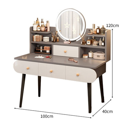 ドレッサー　鏡台　化粧デスク　化粧台　ライト付き鏡　三段階調節　広い卓上スペース　収納　引き出し　収納棚　Ｒ仕上げ　１台２役　使い勝手　おしゃれ　HZT-C030　chickagu