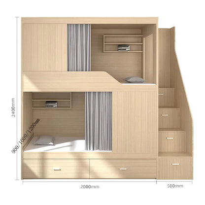 モダン　オシャレ　二段ベッド　ベニヤ合板　ベッド　大容量　収納棚　カーテン　コットンリネン　スチール　カスタマイズ可能　SCC-T041