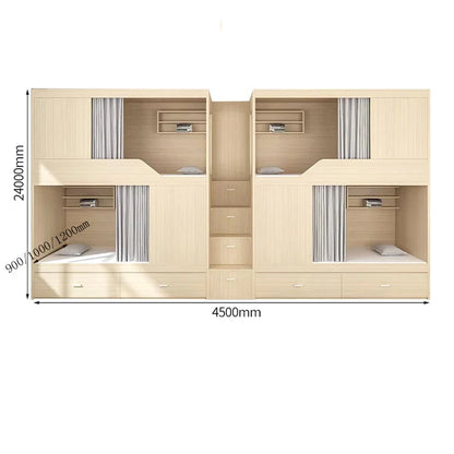 モダン　オシャレ　二段ベッド　ベニヤ合板　ベッド　大容量　収納棚　カーテン　コットンリネン　スチール　カスタマイズ可能　SCC-T041