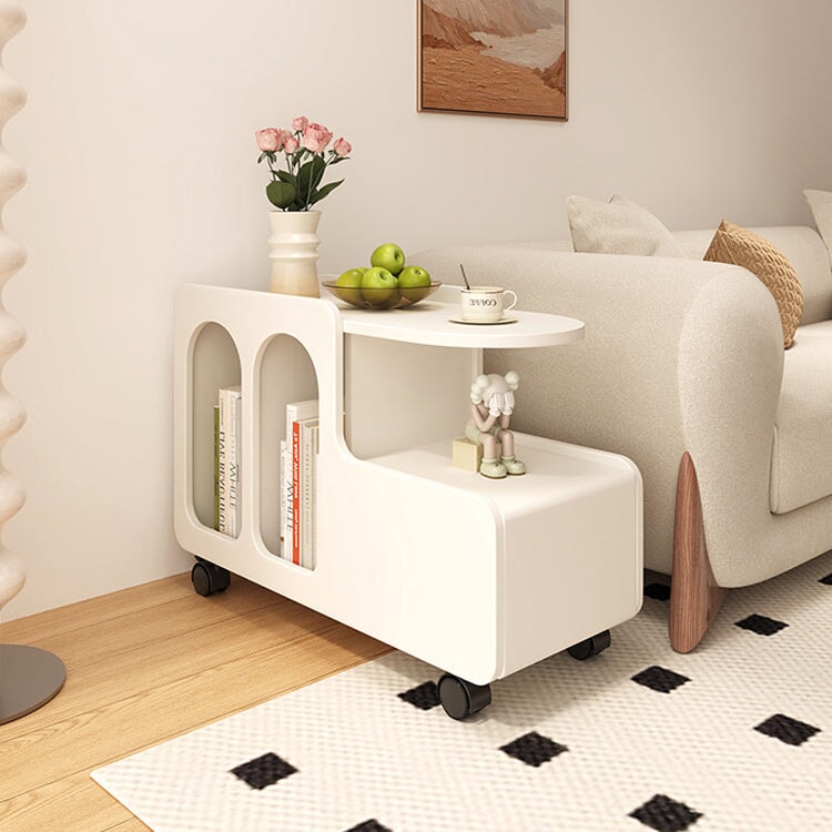 テーブル　サイドテーブル　ソファーサイド　リビング用　引き出し　扉付き収納　透明　キャスター　ストッパー付き　角丸加工　丸み　簡素　癒し　ミニマル　実用　CHICKAGU