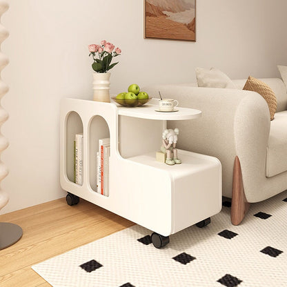 テーブル　サイドテーブル　ソファーサイド　リビング用　引き出し　扉付き収納　透明　キャスター　ストッパー付き　角丸加工　丸み　簡素　癒し　ミニマル　実用　CHICKAGU