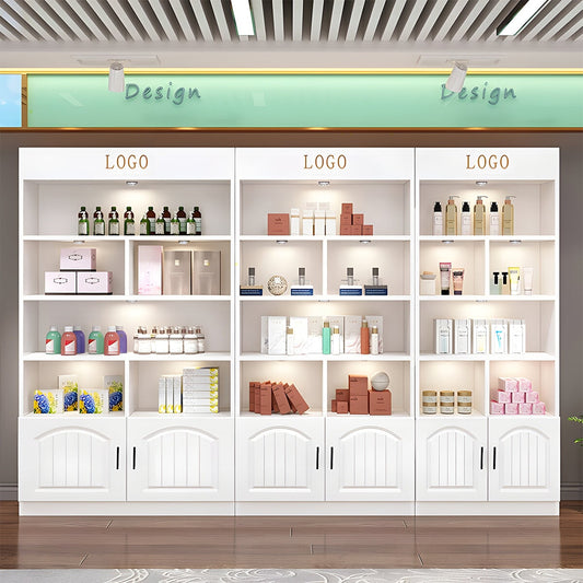 ライト付き 大容量 多段式 厚い棚板 仕切り 取っ手 蝶番 キャビネット 収納キャビネット 収納棚 実用的 シンプル ホワイト カスタマイズ可能 SNG-C030 chickagu