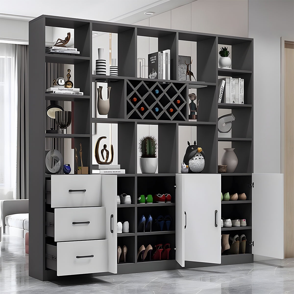 リビングキャビネット　靴収納　インテリア雑貨　シューズラック　多機能デザイン　分類収納　扉付き　引き出し　SNG-C037  chickagu