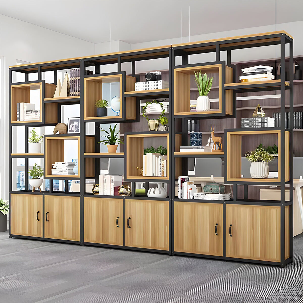 収納棚　オフィスシェルフ　リビングシェルフ　本棚　メラミン化粧板　分類収納　カスタマイズ可能　扉付き収納　SNG-C040