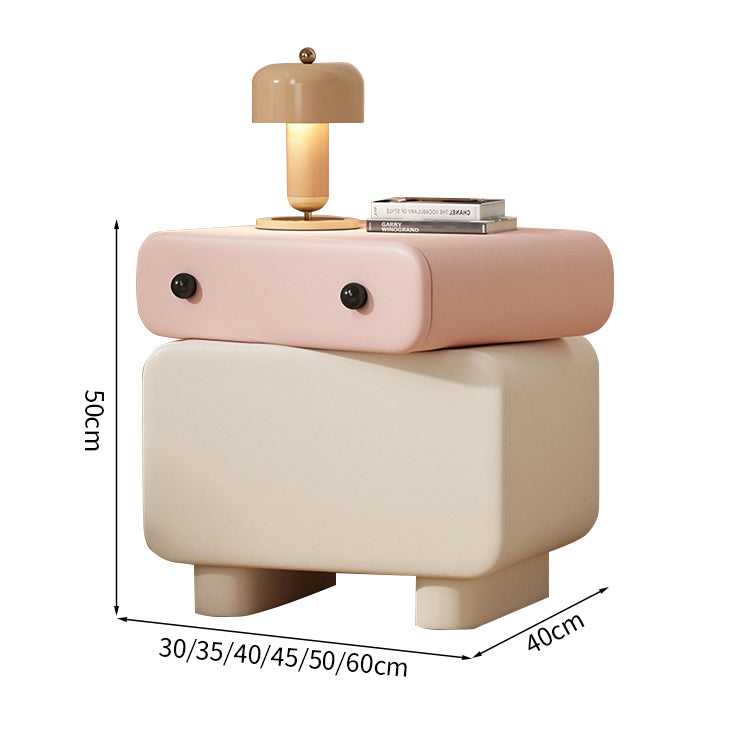ナイトテーブル　インテリアキャビネット　収納家具　かわいい　回転機能　パイン材　マイクロファイバーレザー　スライドレール　取っ手　カスタマイズ可能　SNG-M050