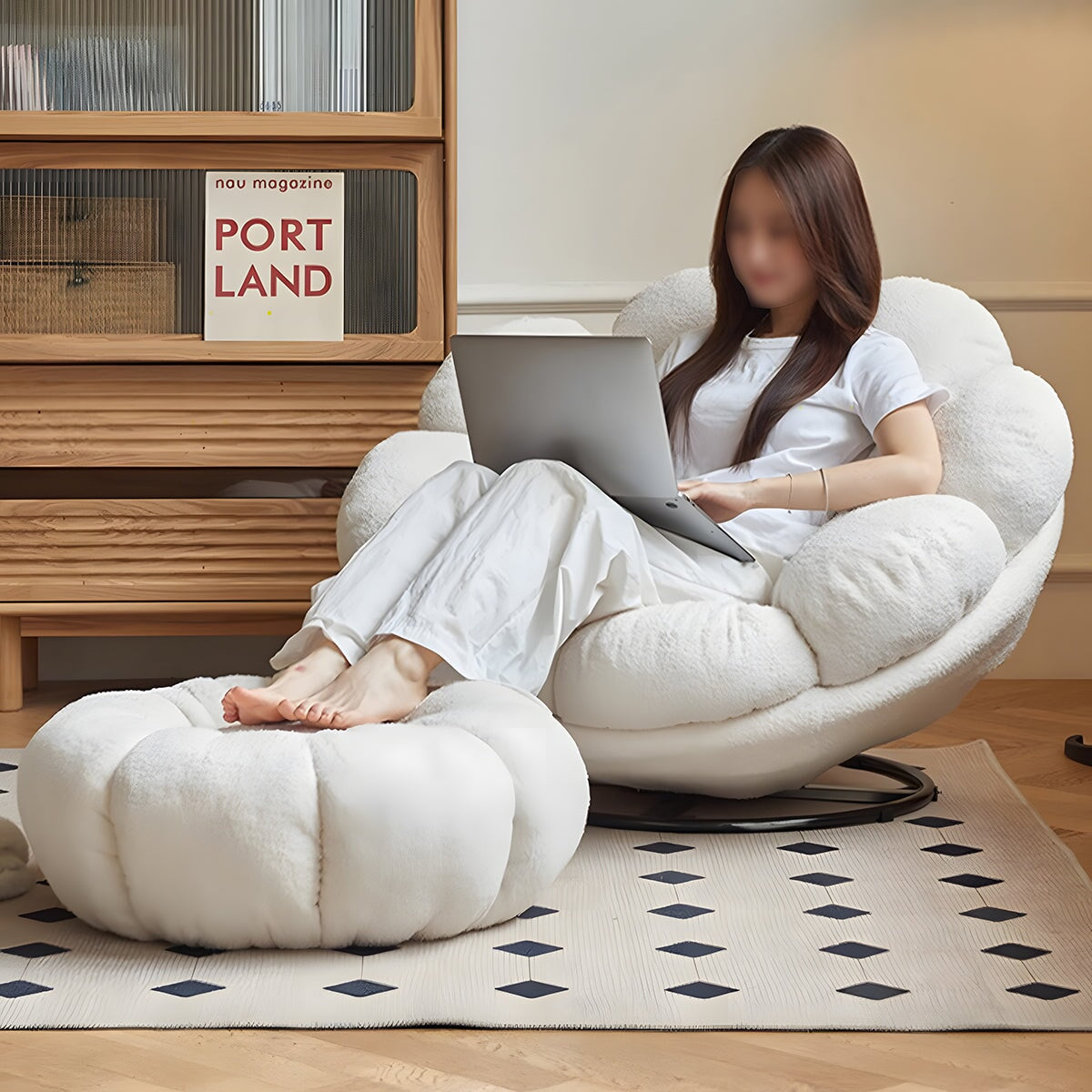 ソファ　チェア　ソファチェア　シェルパ生地　回転可能　炭素鋼脚　スツール　包み込み　フィット感　チャック付き　取り外し可能　快適　柔らか　心地よい　SNY-C055  chickagu