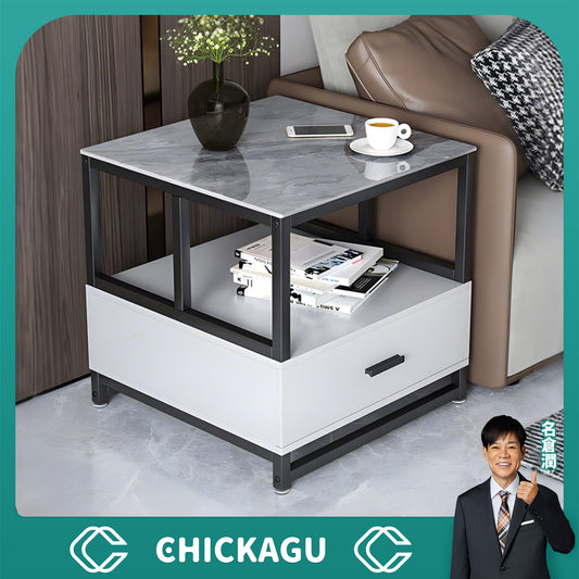 セラミック天板　スチールフレーム　耐久性　Ｒ仕上げ　引き出し　キャスター　アジャスター　テーブル　サイドテーブル　シンプル　洗練　モダン　実用　ホワイト　SNZ-C013　chickagu