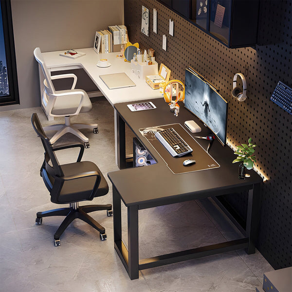 L字型天板 広い コーナー設置 スチールフレーム 耐荷重 安定性 三角