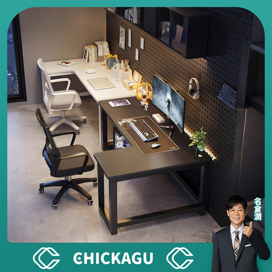 Ｌ字型天板　広い　コーナー設置　スチールフレーム　耐荷重　安定性　三角構造　配線穴キャップ　Ｒ仕上げ　デスク　パソコンデスク　シンプル　洗練　モダン　ホワイト　ブラック　SNZ-C026　chickagu