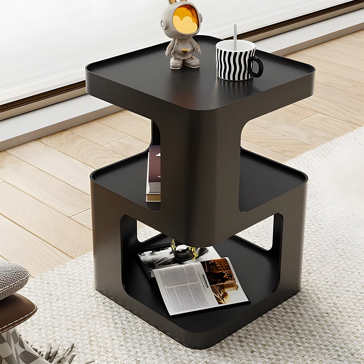 見せる収納S型サイドテーブル シンプル ブラック 大理石調 【公式通販】