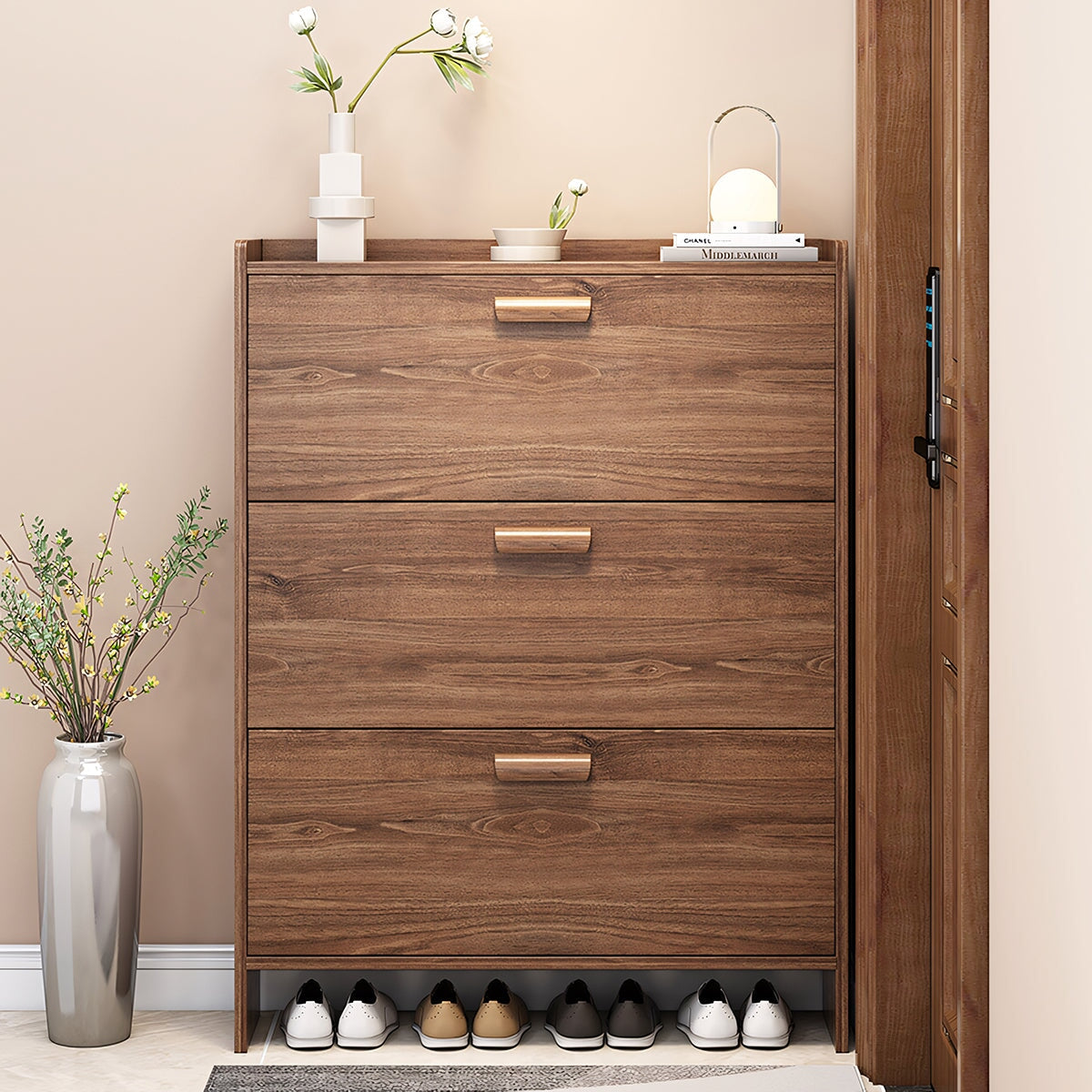 下駄箱　シューズボックス　靴収納　玄関収納　木目調　多段式　大容量　分類収納　エコ板材　転び止め　巾木よけ　落ち着き　穏やか　上質　XG-C051　chickagu