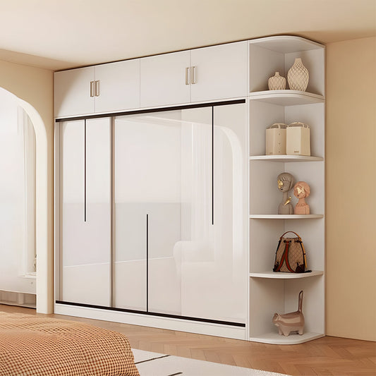 大容量 多目的 分類収納 上置き収納 サイド収納棚 引き戸 頑丈 耐久性 クローゼット ワードローブ 壁面収納 物干し竿 洗練 すっきり ホワイト YG-C002 chickagu