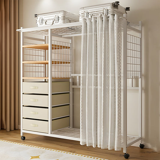 カーテン付き 分類収納 メラミン化粧板 スチール 丈夫 物干し竿 耐久性 使い勝手 実用 クローゼット 壁面収納 ワードローブ 服収納 ホワイト YG-C003 chickagu