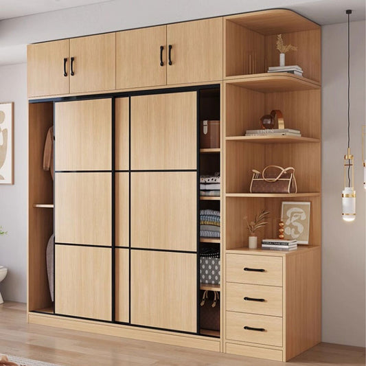 大容量 多目的 分類収納 エコ板材 木目調 物干し竿 引き戸 上置き収納 クローゼット ワードローブ 壁面収納 ナチュラル 機能的 カスタマイズ可能 YG-C024 chickagu