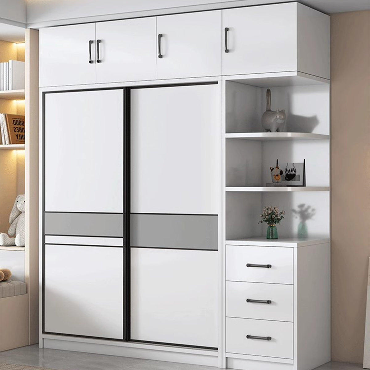 クローゼット　ワードローブ　服　収納　大容量　多段式　奥行き　エコ板材　扉付き　分類収納　引き戸　使い勝手　実用　YG-C025